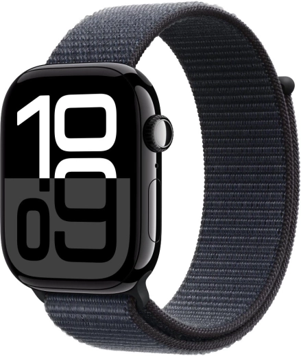 Apple Watch Series 10 GPS, aluminium kast 46 mm in Onyx kleur met inktblauwe sportband