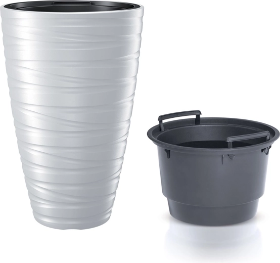 Hoge bloempot met binneninzet Maze 37,5 cm wit