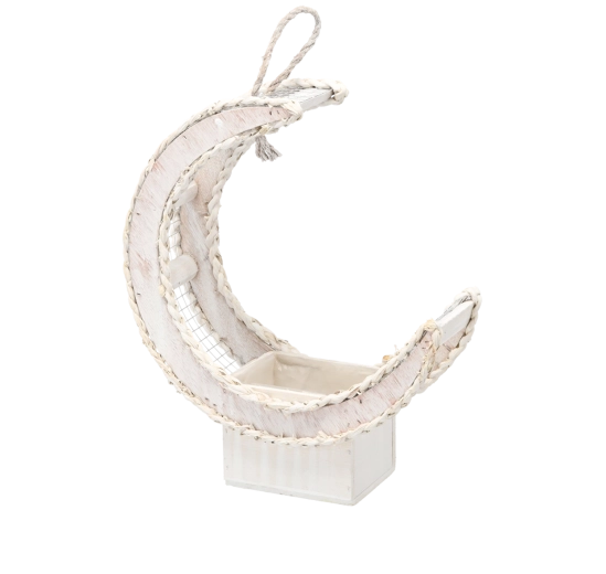 Witte houten plantenbakhoes in halvemaanvorm 37 × 15 × 43 cm