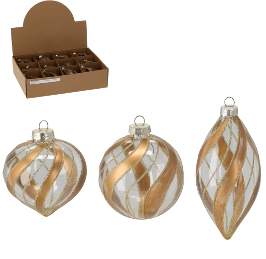 Glazen transparante kerstbal met decor, mix van motieven