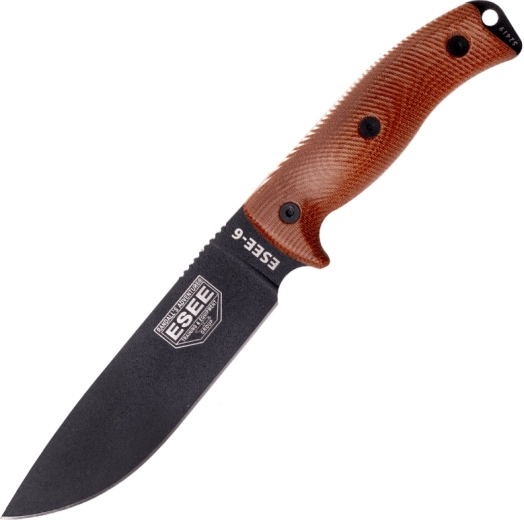 ESEE Model 6 survivalmes met zwarte lemmet en bruine Micarta-handgreep