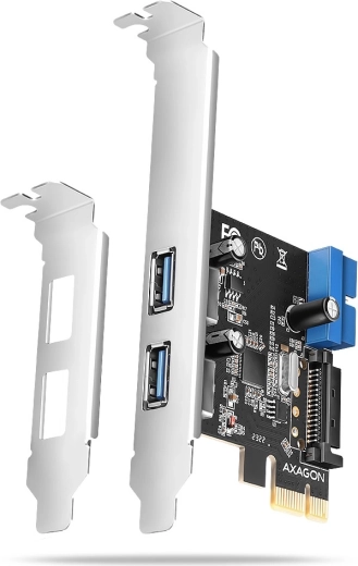 pcie-controller axagon met 2× usb-a en 2× interne usb 5 gbps, uasp, low-profile, sata-voeding