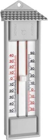 MIN-MAX wandthermometer met knop, 23 × 8 cm, grijs