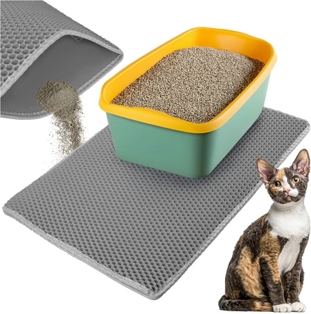 Purlov mat voor onder de kattentoilet 75 × 55 cm, grijs, dubbellaagse EVA-honingraat