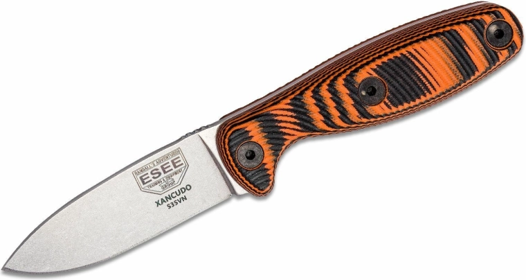 ESEE Xancudo outdoor-mes 7,5 cm, stonewash, zwart-oranje G10, Zytel schede