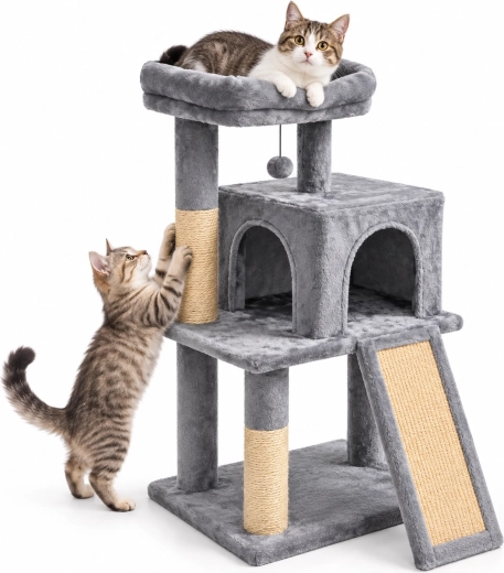 Grijze kattenkrabpaal met huisje 45 × 35 × 90 cm