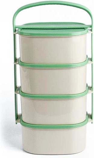 Kunststof etensdrager 4x1,2 l met mix van gekleurde deksels TORO