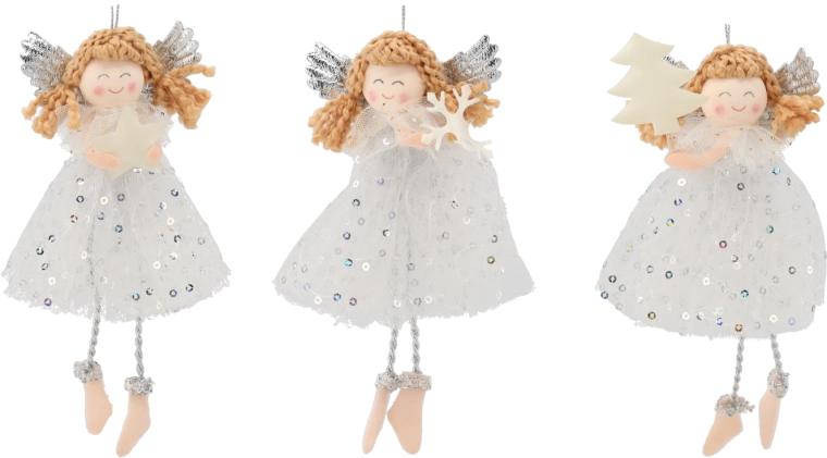 Kerst hangornament engeltje 7,5 × 16 cm (mix van motieven)