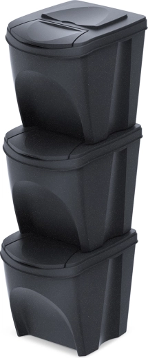 Set van 3 sorteerprullenbakken Sortibox Eco Wood 3×25 l – antraciet