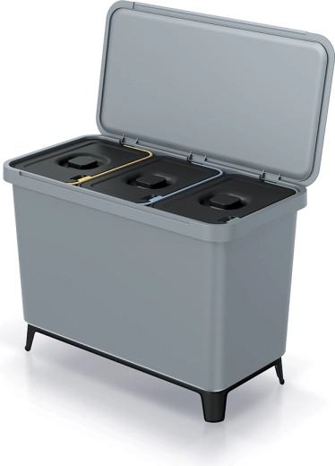 Afvalscheidingsprullenbak 3×10 l lichtgrijs met scheidingsdeksels
