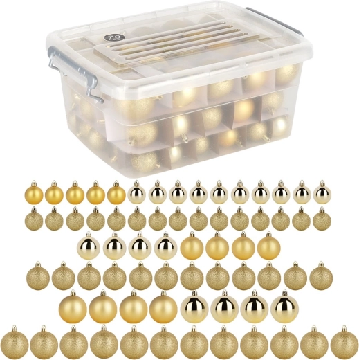 Onbreekbare gouden kerstballen in box 4 / 5 / 6 cm, 70 stuks