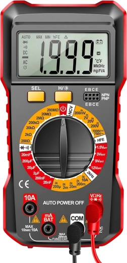 Digitale multimeter met automatische bereikselectie en verlicht display