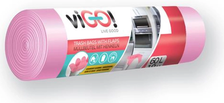 Afvalzakken met handvatten 60 l, aardbeiengeur, 18 stuks