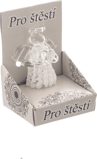 Glazen engel in hartvorm in geschenkdoosje