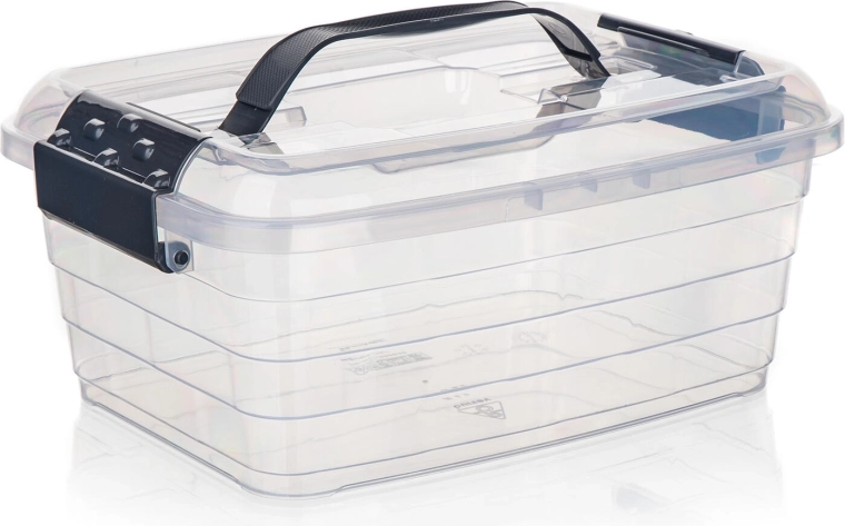 Opbergbox VILARD 5 l met deksel, clips en handgreep – transparant