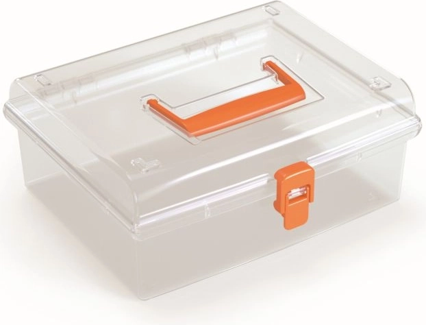 Kunststof organizer met transparant deksel, oranje 245 × 214 × 100 mm