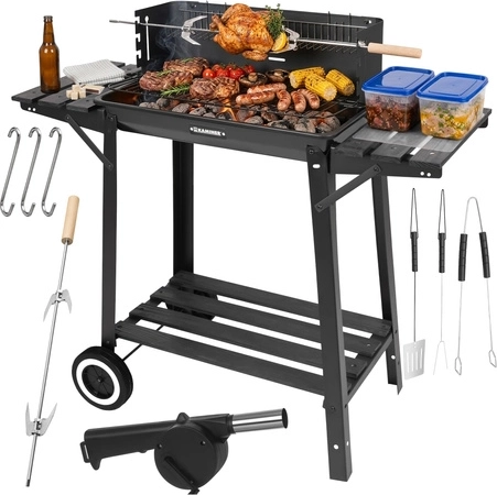 Tuin-houtskoolbarbecue met spit en bovenrooster KAMINER 93 × 41 × 86 cm