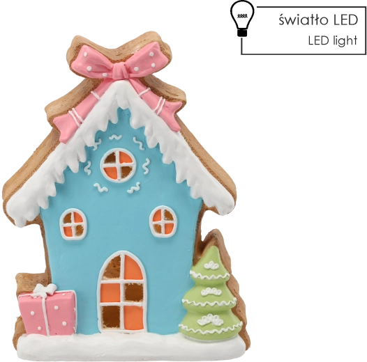 Kerstfiguur – blauw peperkoekhuisje met LED-verlichting