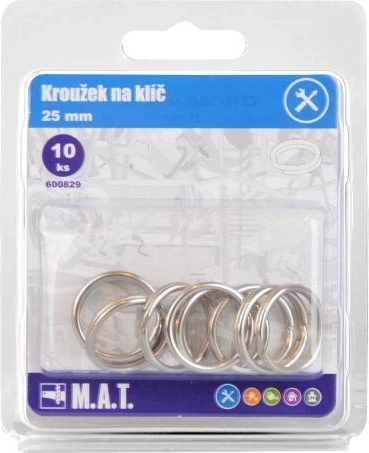 Metalen sleutelring 25 mm, nikkel – verpakking 10 stuks