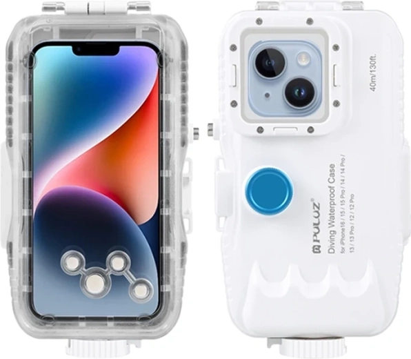 Waterdichte duikbehuizing PULUZ voor iPhone tot 40 m met eenrichtingsventiel, wit