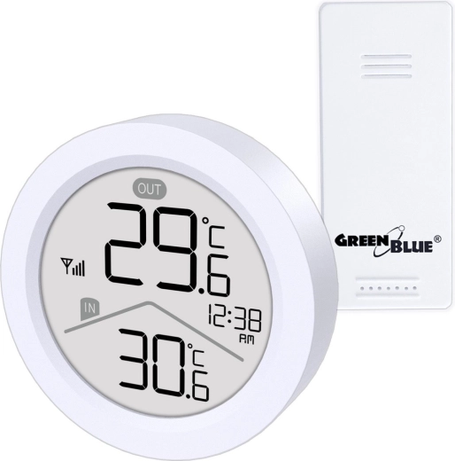 Draadloos weerstation met IN/OUT-thermometer en klok GREENBLUE