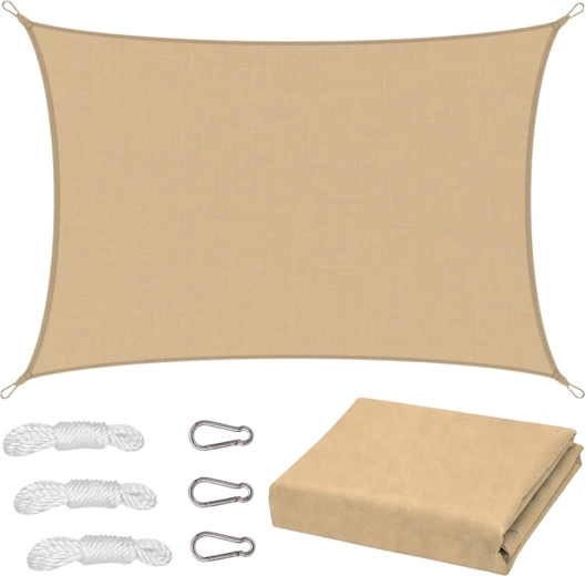 Waterbestendig rechthoekig beige schaduwdoek voor de tuin 200 × 300 cm
