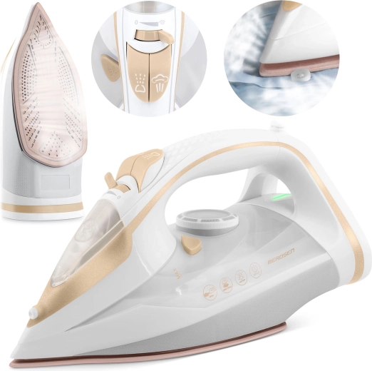 Stoomstrijkijzer 3000 W Berdsen met keramische zoolplaat en verticale stoom