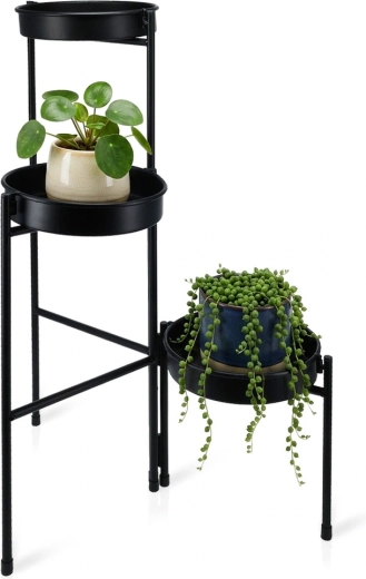 Zwarte metalen bloemenstandaard met 3 niveaus 46 × 32 × 61,5 cm