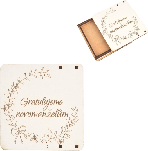 Cadeau-houten doosje „Gefeliciteerd“ 10 × 10 cm
