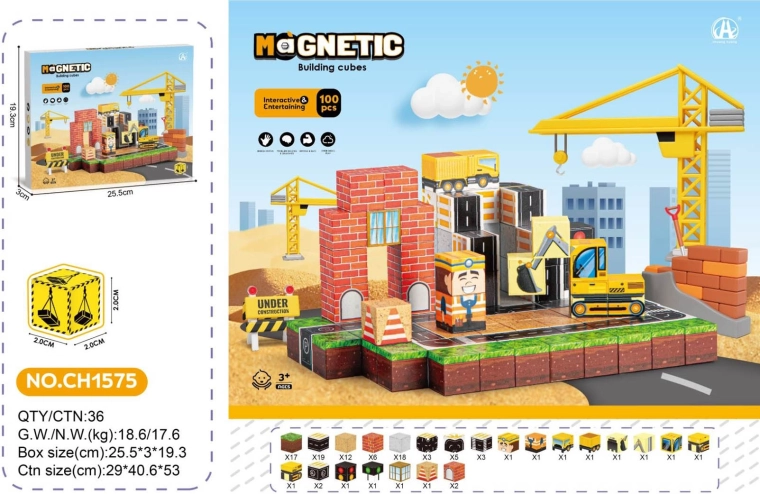 Magnetische blokjes – bouwplaats 100 delen