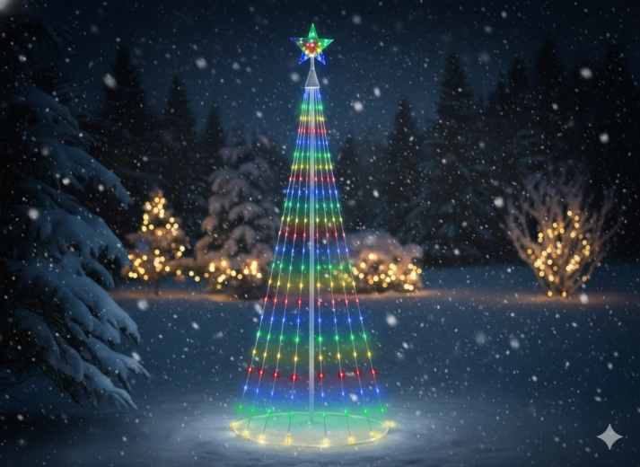 Kegelvormige LED-kerstboom met ster 1,8 m, 320 LED, multicolor, binnen/buiten