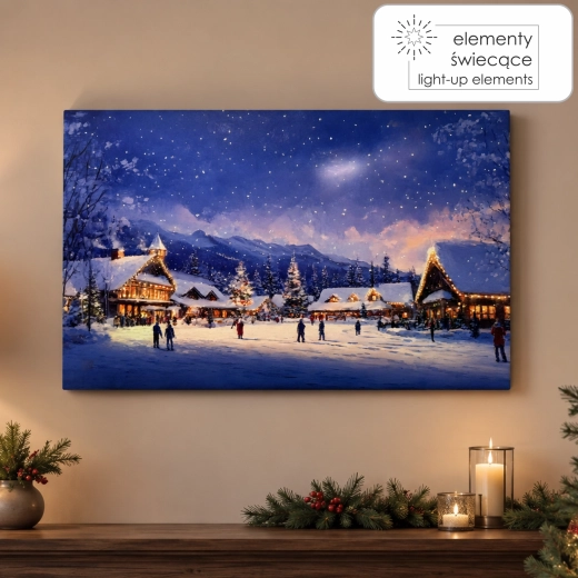 LED-schilderij op canvas winterstadje 60 × 40 × 3,2 cm