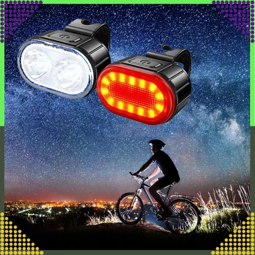 Set LED-fietsverlichting voor en achter, USB-oplaadbaar, waterdicht, 2 stuks