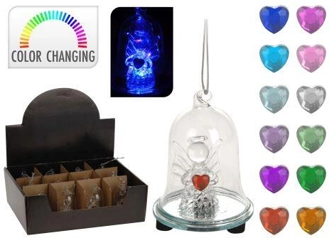 Glazen LED-bel met engeltje 6 × 8 cm