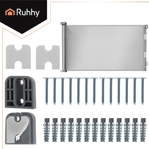 Uitschuifbaar veiligheidshekje voor deuren en trappen RUHHY, grijs, tot 157 cm breed