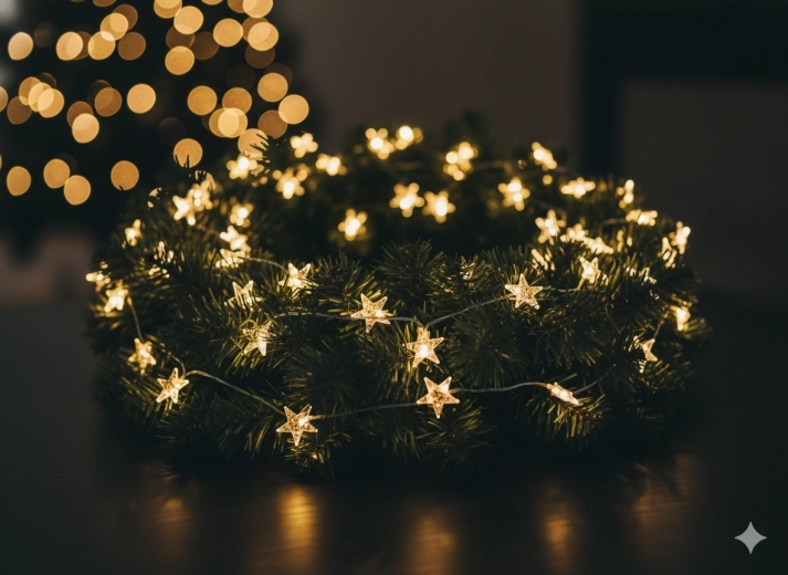 LED-lichtslinger sterretjes 20 lampjes op batterijen met gouden versiering