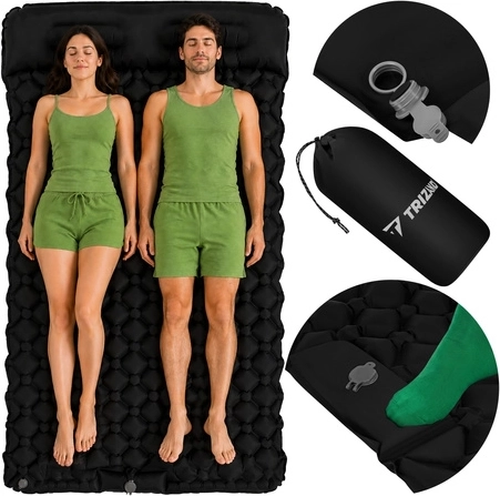 Trizand zelfopblazende tweepersoons trekking slaapmat 120 × 190 cm met geïntegreerde voetpomp en hoes