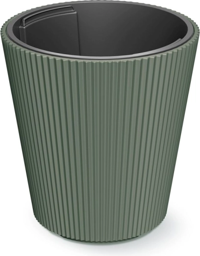 Bloempot Milly met inzet 30 cm, donkergroen, vorstbestendig en UV-bestendig