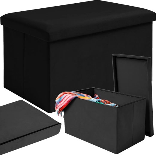 Opvouwbare velours poef met opbergruimte RUHHY 60 × 30 × 30 cm zwart