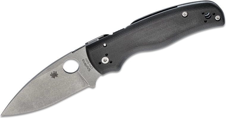 Zakmes SPYDERCO Shaman, stonewash lemmet, zwart G10 handgreep