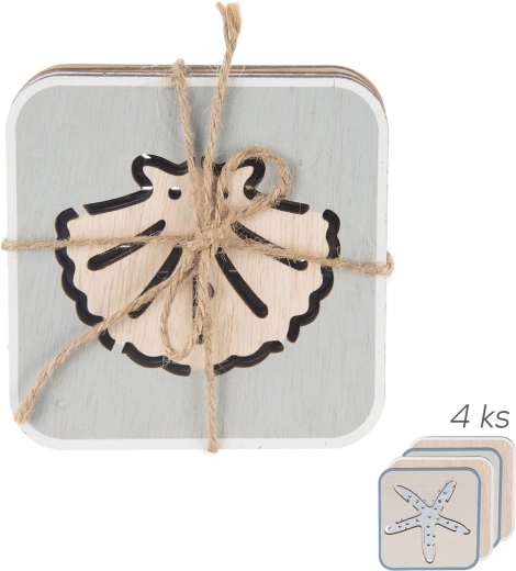 Houten onderzetters SEA 10 × 10 cm, set van 4 stuks