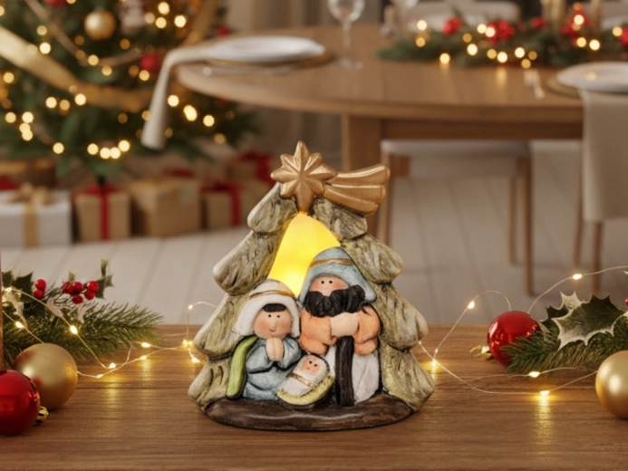 Kerststaldecoratie in de vorm van een boompje met LED-verlichting 11,5 cm