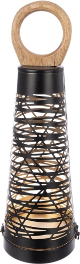 Cone-kandelaar van metaal en hout zwart-goud 43 cm