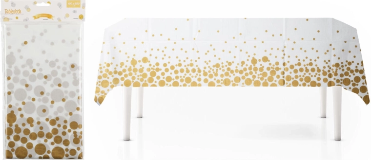 Flanellen tafellaken 130 × 220 cm wit met gouden stippen