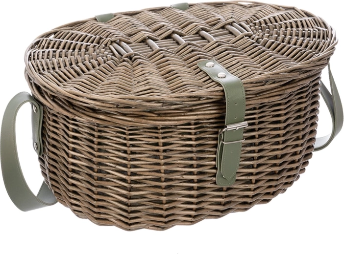 Rieten picknickmand met deksel Verde met stoffen voering