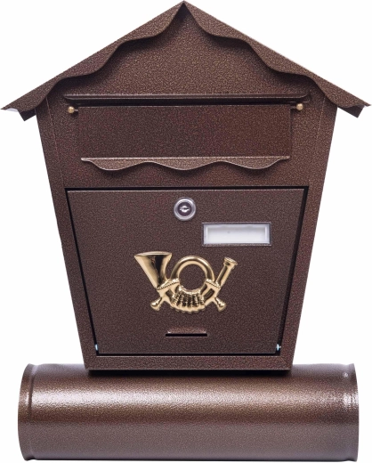 Brievenbus met buis en puntdak, bronskleurig