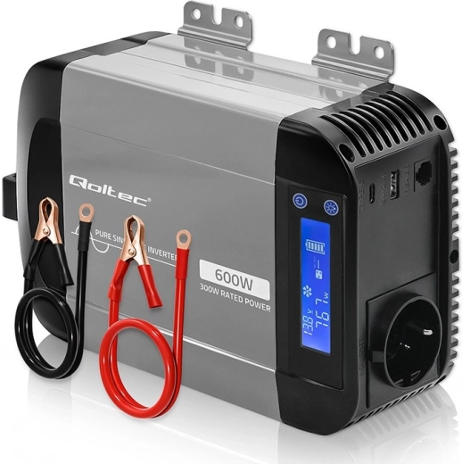 Qoltec spanningsomvormer met zuivere sinusgolf 12 V naar 230 V 300/600 W