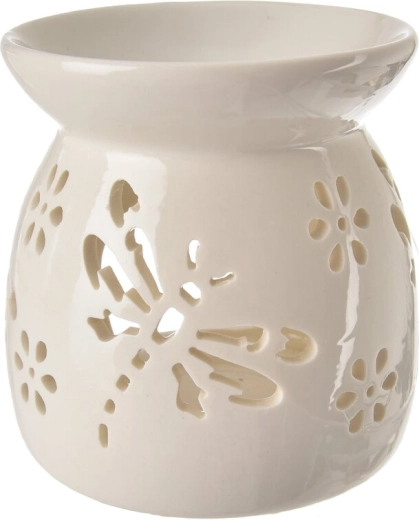 Witte keramische aromalamp met libellenmotief