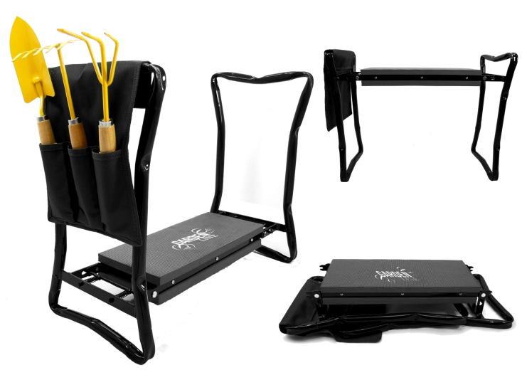 Tuin-knielkussen en zitje GARDENLINE, opvouwbaar, zwart 59 × 27,5 × 49 cm