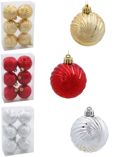 Set kerstballen 6 cm – rood, goud en zilver, onbreekbaar (6 stuks)
